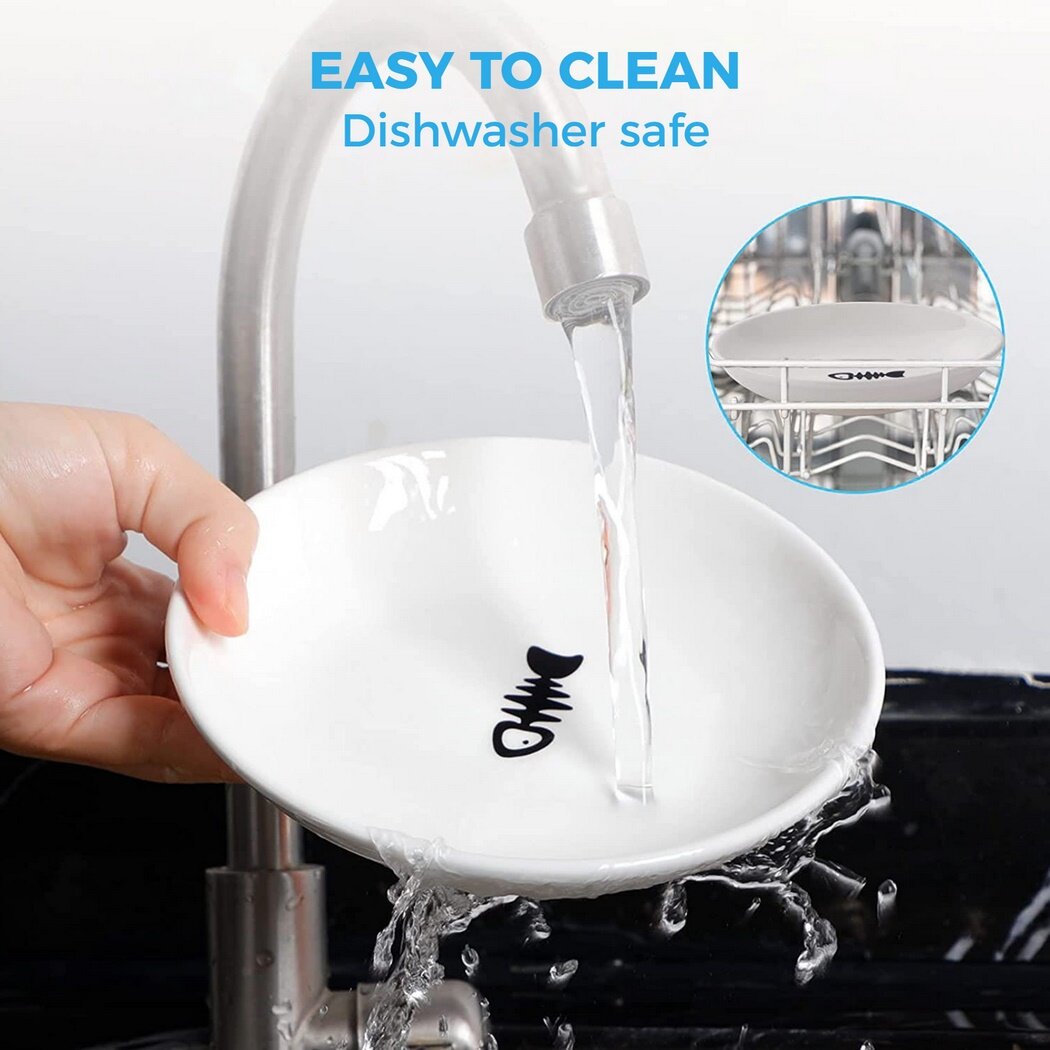 3 Packs Ceramic Cat Bowls, Wide Shallow Cat Food Plates, Prevent Whisker Fatigue, Cat Wet Dry Food Plates with 3 Non-Slip Mats, Feeding Dishes for Cats, Kittens, Puppies, Dishwasher Safe