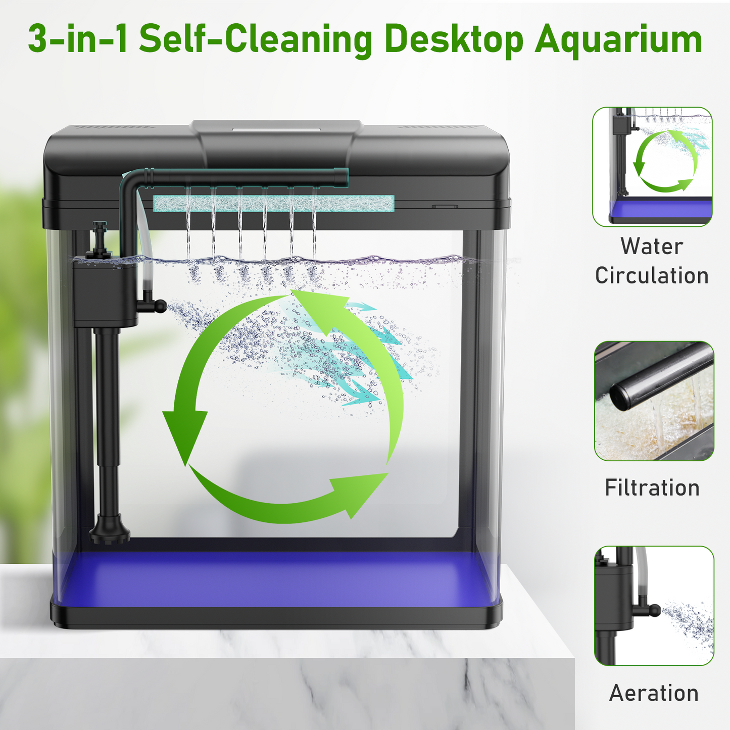 PONDON Fish Tank, 1.7 Gallon Glass Aquarium with Air Pump & LED Light & Filter, Small Fish Tank for Betta Fish Starter Kit