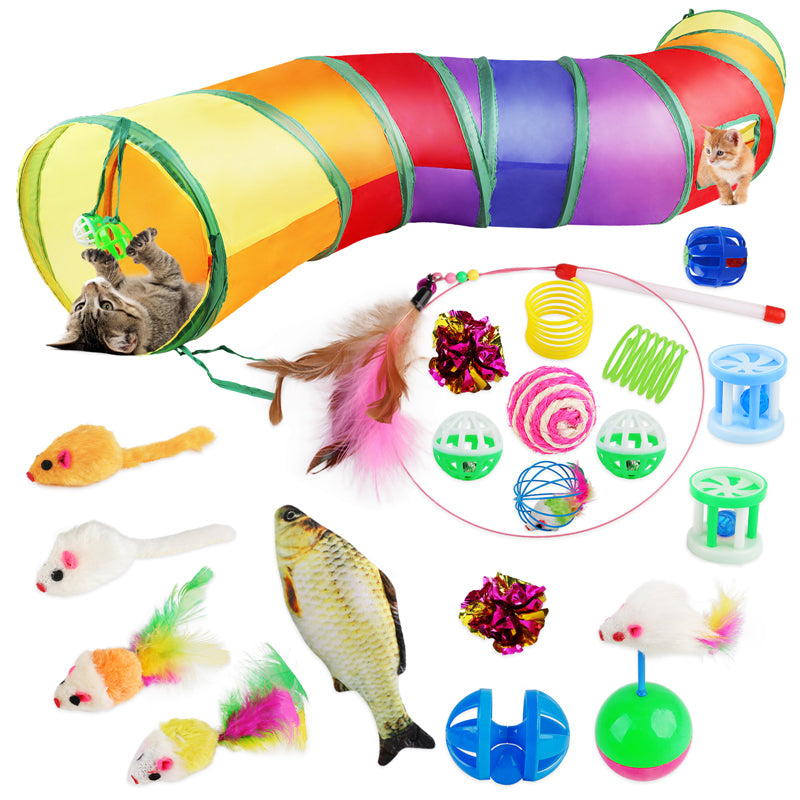 20PCS Cat Toy Set Plastic Cat Ball Kitten Tunnel Cat Mice Toy Crinkle Ball Toy