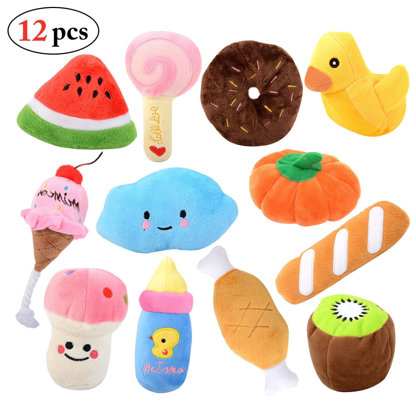 12PCS Pet Plush Toy Cute Cartoon Dog Teething Toy Pet Squeaky Toy for Puppies