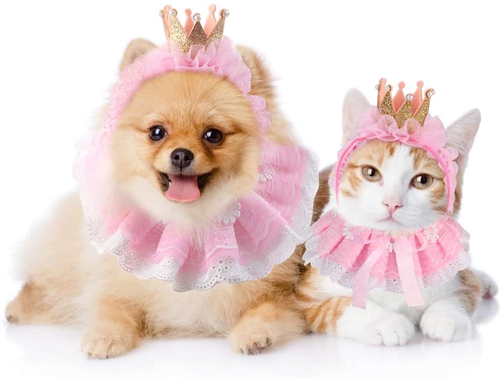 Pet Hat Decorative Cute Crown Lace Pet Headband Pet Costume Hat with Cat Bib