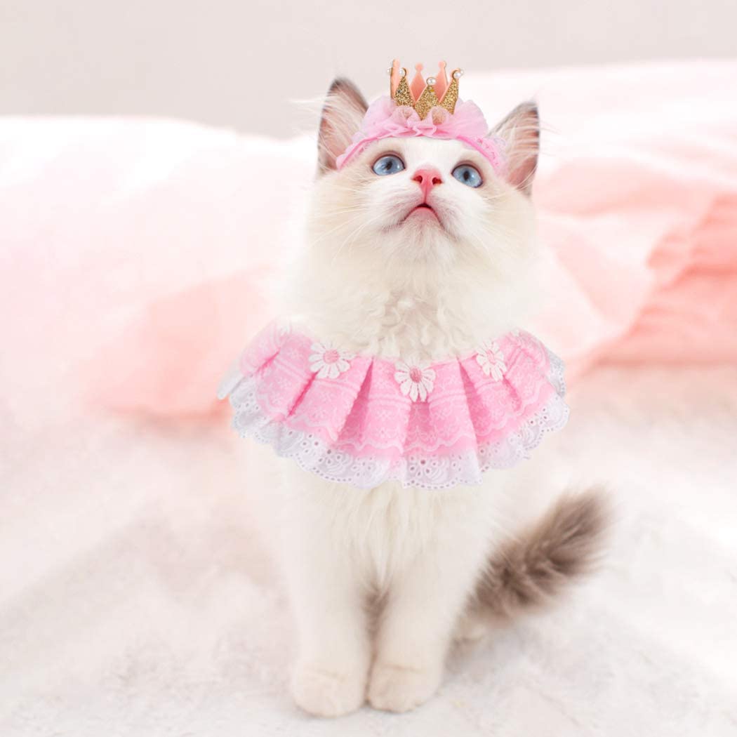 Pet Hat Decorative Cute Crown Lace Pet Headband Pet Costume Hat with Cat Bib