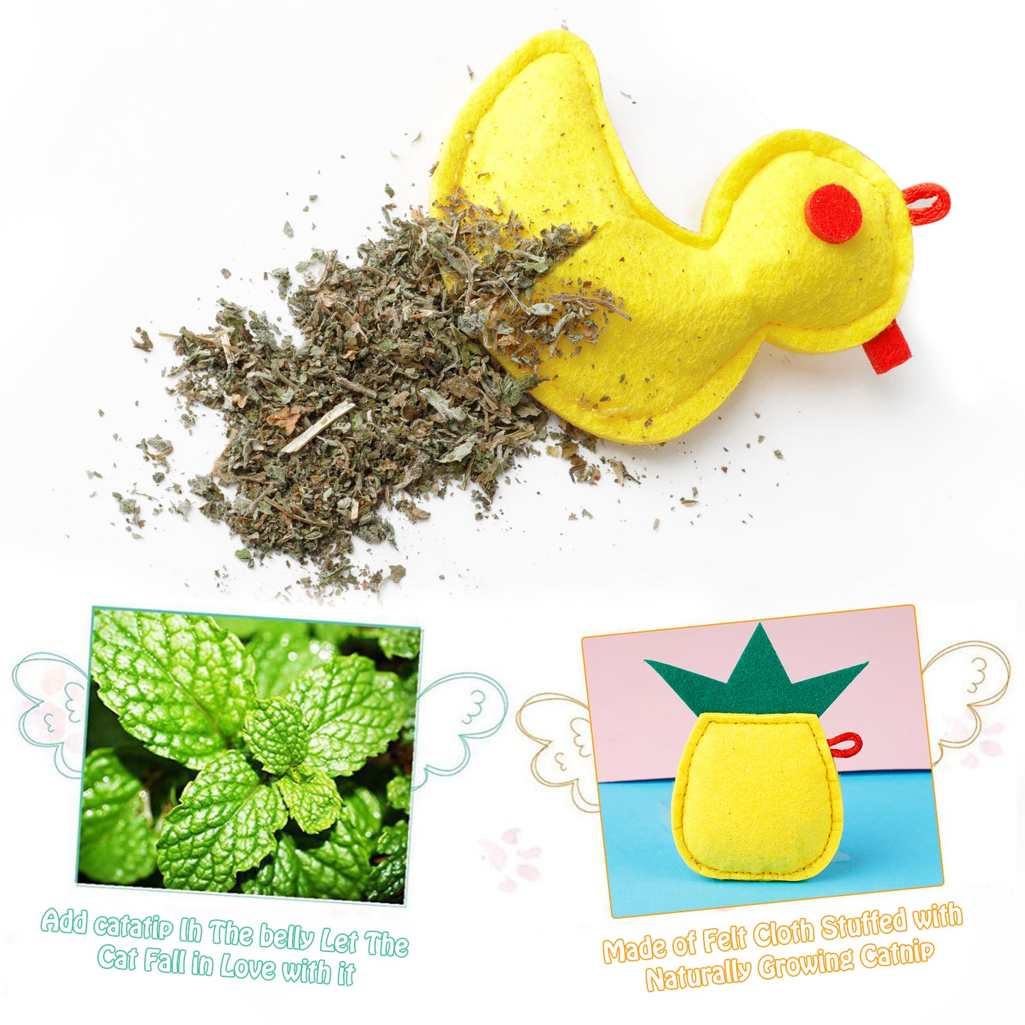 6PCS Felt Cat Toys Duck Fish Pineapple Cat Catnip Toys Flower Kitten Chew Toys