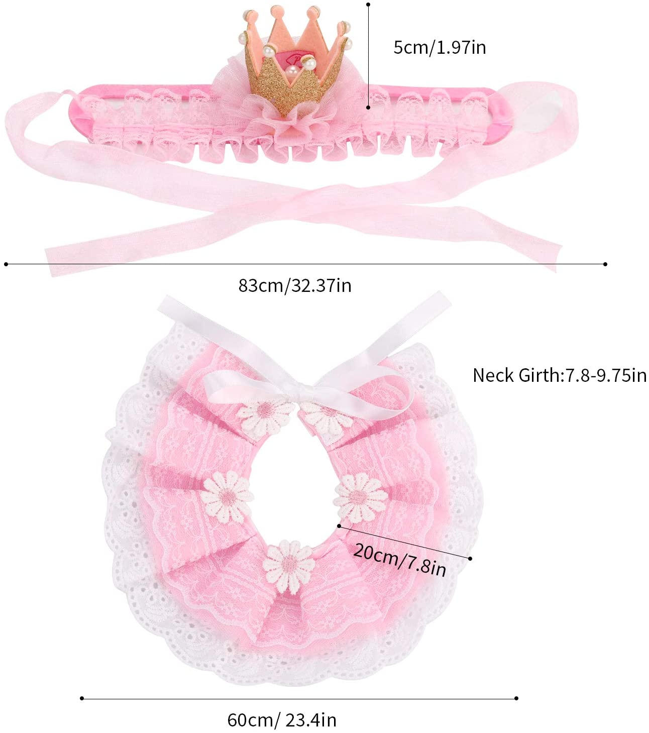Pet Hat Decorative Cute Crown Lace Pet Headband Pet Costume Hat with Cat Bib