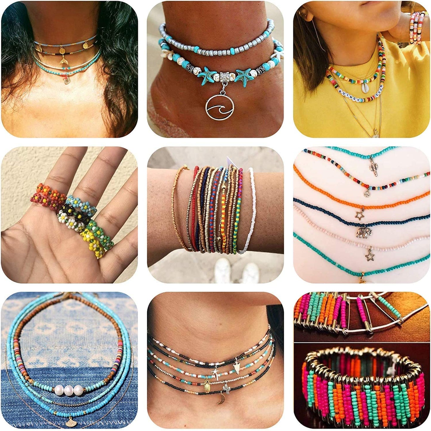 Seed Beads Set, 3300PCS Bracelet Beads Crafts Mini 24-Grid DIY with Rope for Jewelry Making for Kids