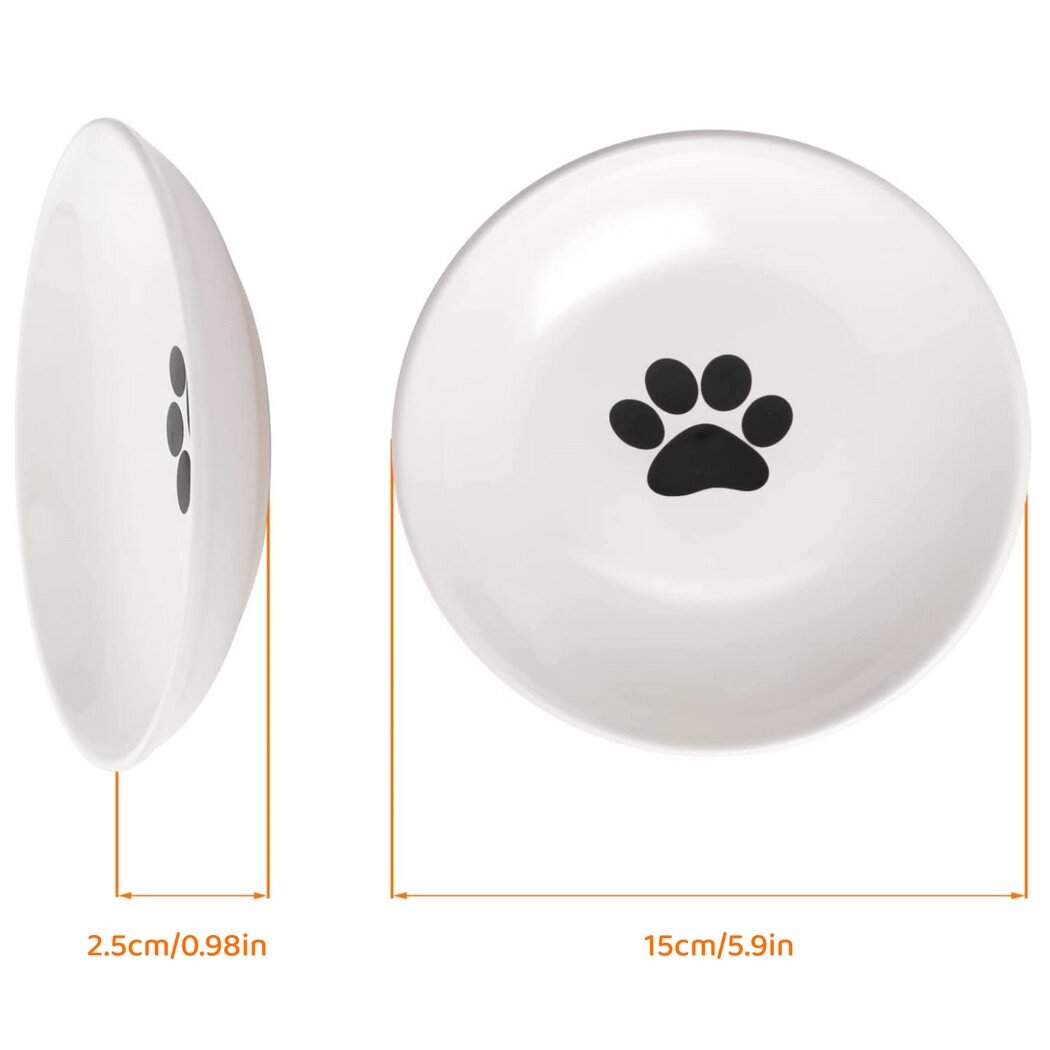 Dorakitten Ceramic Cat Food Plates: Cat Wet Food Bowls Cat Feeding Wide Bowls to Stress Relief of Whisker Fatigue Cat Dishes, Shallow Bowls for Kittens and Small Animals with Non-Slip Mat