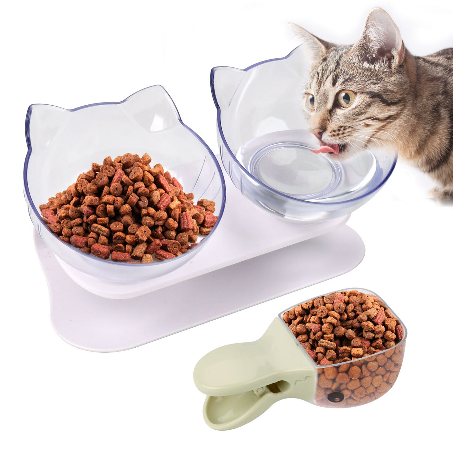Pet Bowl Set Non Skid Tilting Neck Protective Pet Food Bowl with Food Scoop