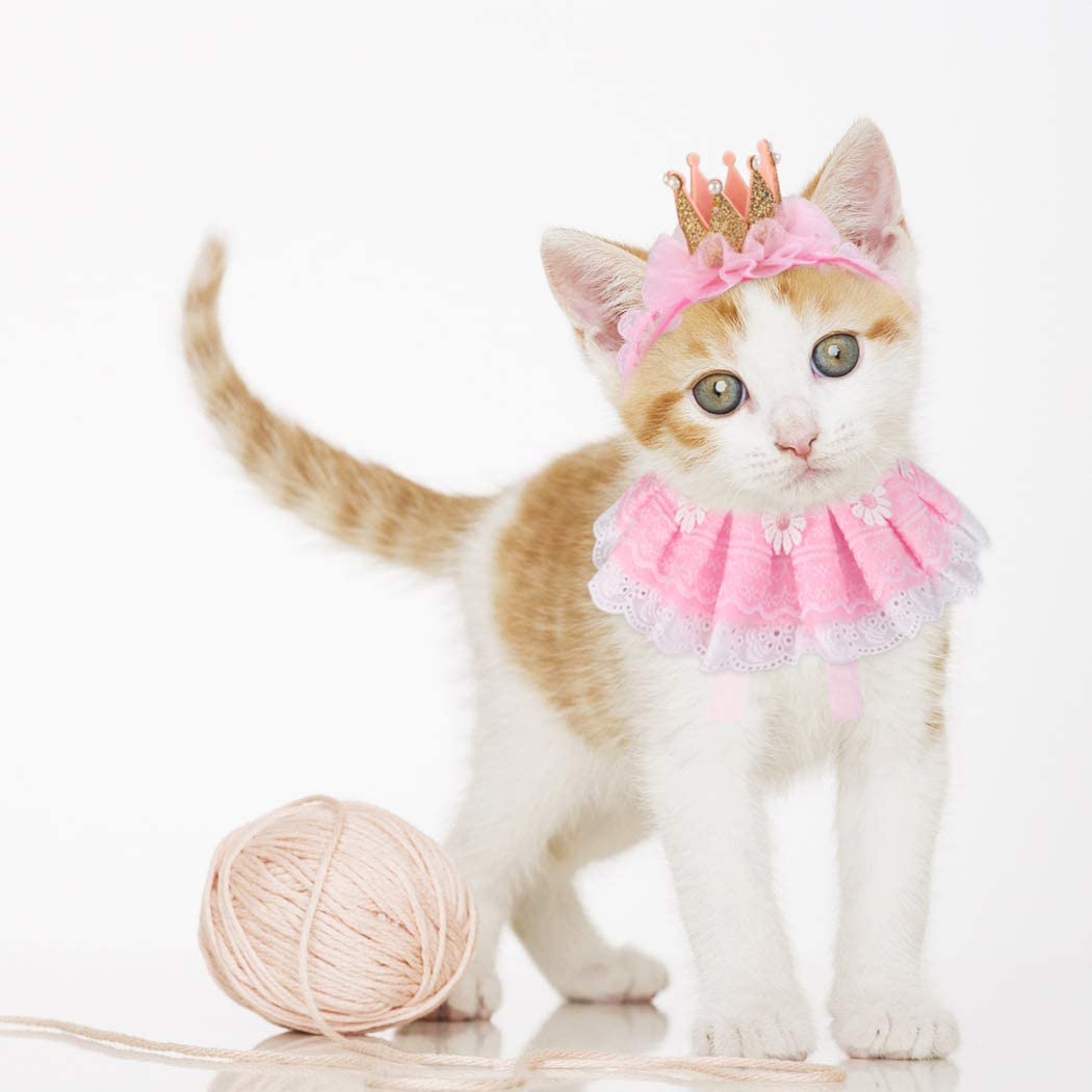 Pet Hat Decorative Cute Crown Lace Pet Headband Pet Costume Hat with Cat Bib